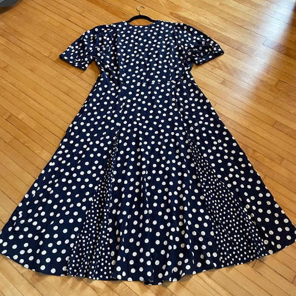 BODEN Rosie Godet Tea Dress 16-18 Navy Polka Dot Fit and Flare Pockets Lined - Picture 13 of 15